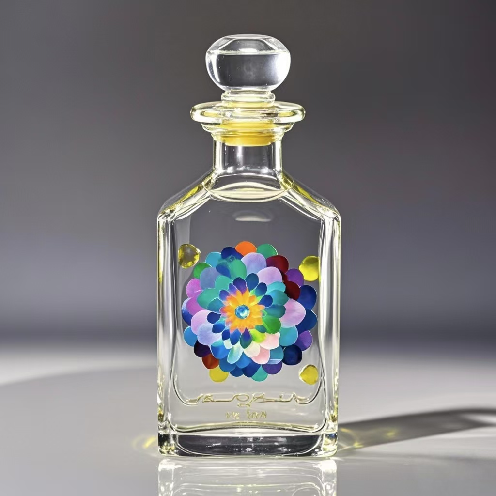 Botella cuadrada con cabeza de cristal